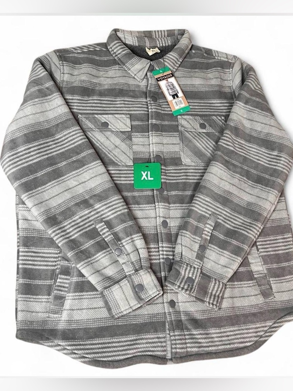NWT Voyager Men’s Remote Plush Fleece Sherpa Lined Shirt‎ Jacket Pockets Gray XL